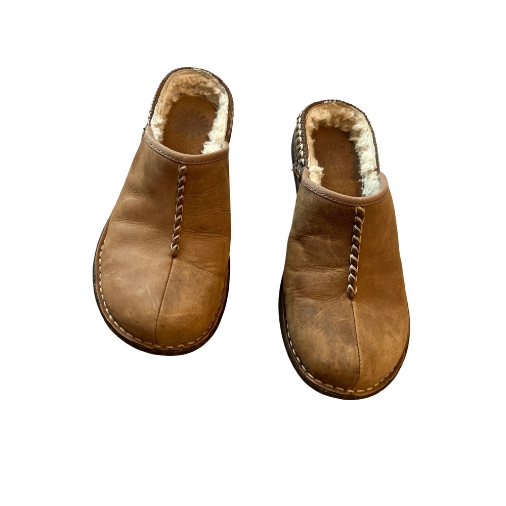 UGG Australia Womens 7 Chestnut Leather Tasman Braid Shearling Lined Clogs